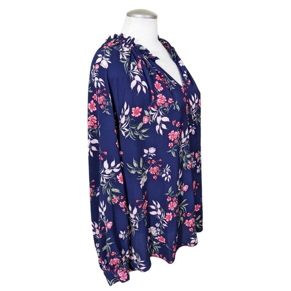 Lord & Taylor Woman Ladies Plus Size 3X Blouse Top Semi Sheer Blue Floral V Neck - Picture 3 of 7
